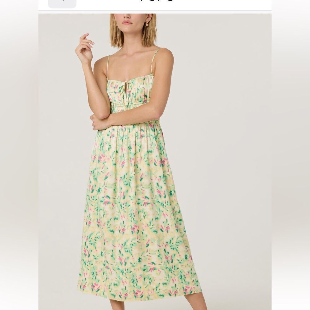 ASTR the Label Smocked Maxi Dress yellow abstract M NWT